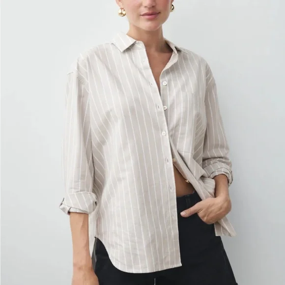 AYR The Deep End Button Down Shirt in white with blue stripes, M - Picture 6 of 6